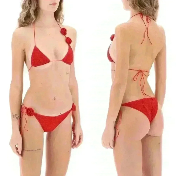 NWT Oseree Red Rose Lumière Triangle Bikini SET - Picture 10 of 15